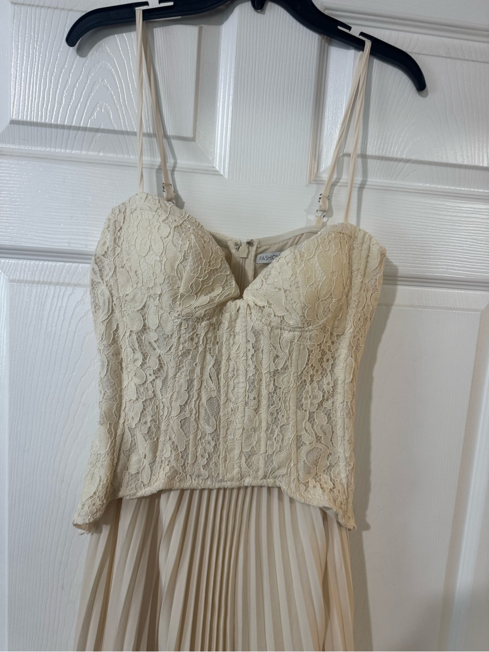Danielle Ivory Lace Bustier Pleated Skirt Dress fashion nova